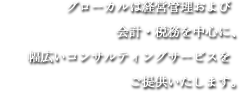 グローカルは経営管理および会計・税務を中心に、幅広いコンサルティングサービスをご提供します。